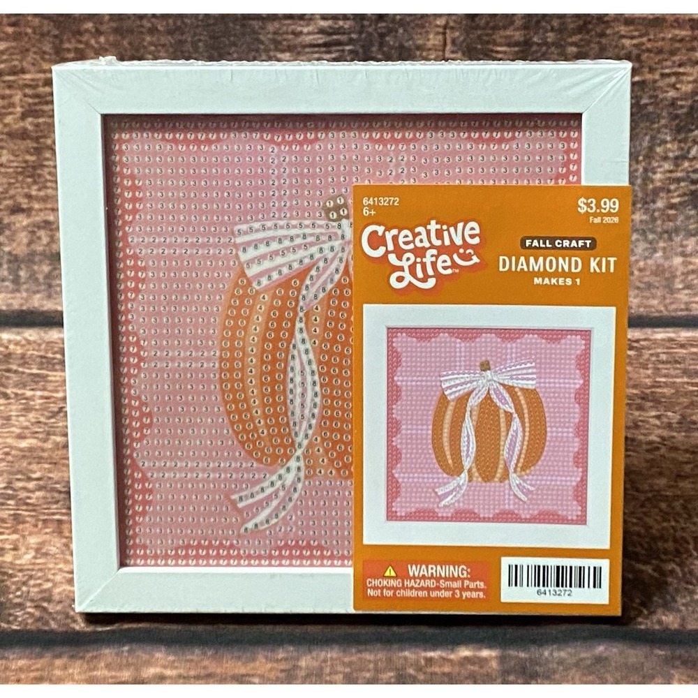 Pumpkin On Pink Square Diamond Painting Kit in Frame Hobby Lobby Creative Life